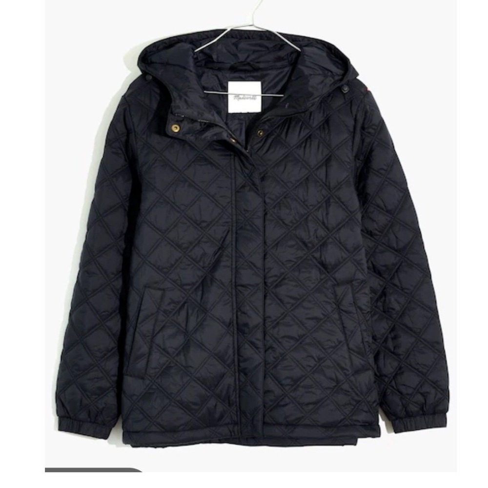 Madewell Airpuff Quilted Packable Puffer Jacket Black Hooded XS Minimalist Gorp